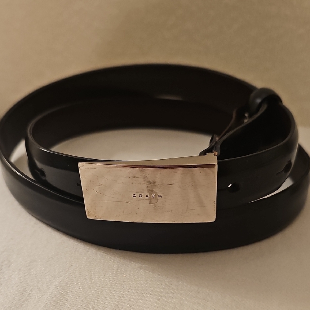 Coach Black Leather Belt with Metallic Buckle